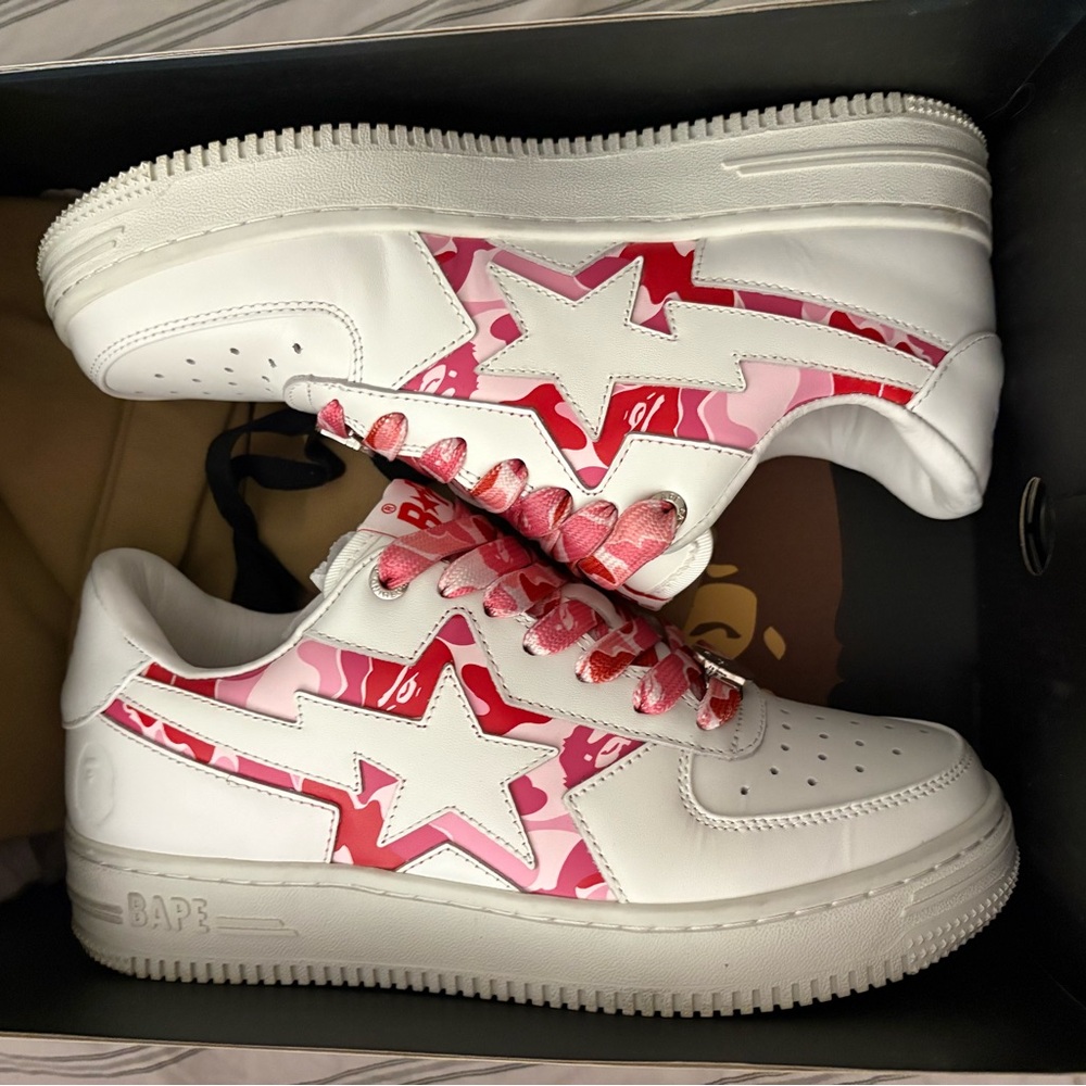 Bape White and Red Star Sneakers